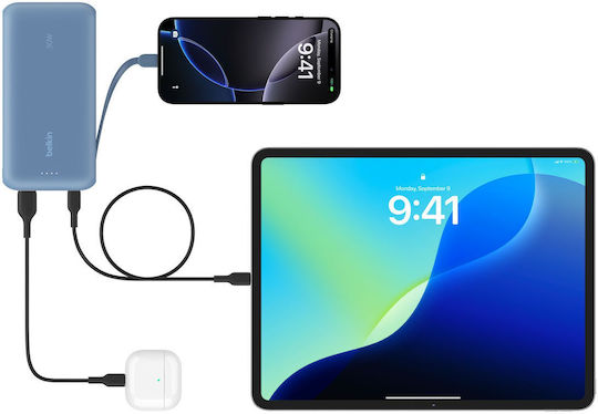 Belkin BoostCharge Power Bank 20000mAh 30W with USB-A Port and USB-C Port Power Delivery Blue view 7