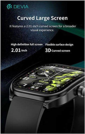 Devia WT4 52mm Smartwatch with Heart Rate Monitor (Black) view 2