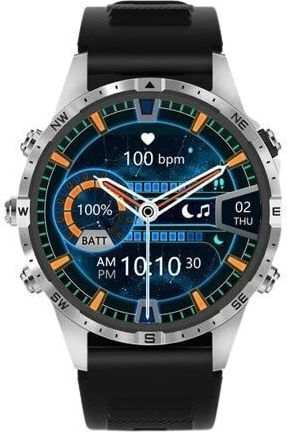 Aoke GT45 Smartwatch with Heart Rate Monitor (Silver Case / Black Silicone Strap)