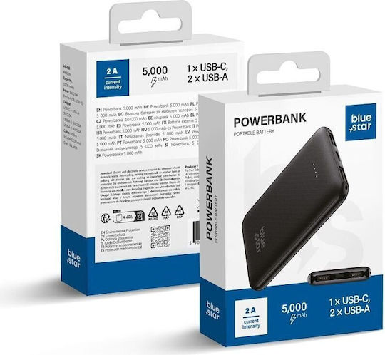 Blue Star W0539 Power Bank 5000mAh with 2 USB-A Ports and USB-C Port Black view 3