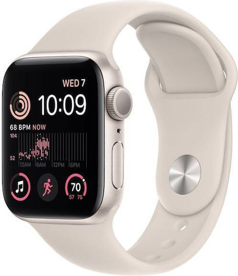 Apple Watch SE 2022 Aluminium 44mm Waterproof with Heart Rate Monitor (Starlight with Starlight Sport Band) view 2