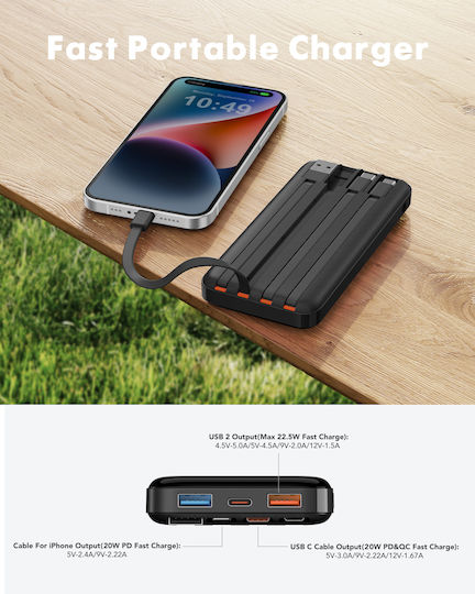 Charmast W2065 Power Bank 20000mAh with 2 USB-A Ports and USB-C Port Power Delivery / Quick Charge 3.0 Black view 8