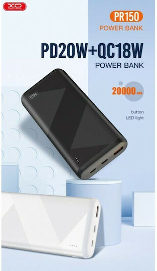 XO PR150 Power Bank 20000mAh 20W with USB-A Port and USB-C Port Power Delivery Black view 4