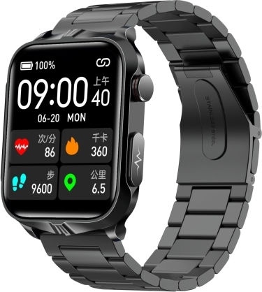 Tk11p 1.83 Inch Ips Screen Ip68 Waterproof Steel Band Smart Watch Support Stress Monitoring Ecg Black
