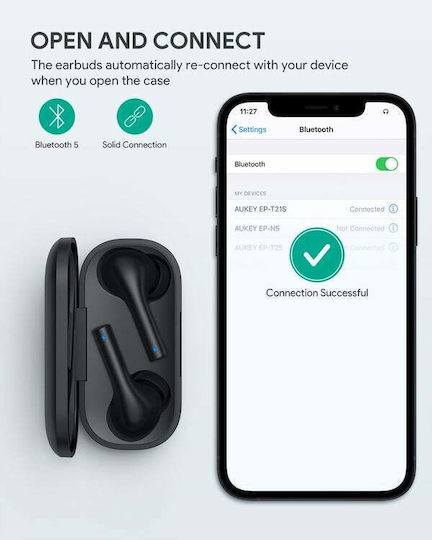 Aukey EP-T21S Move Compact II In-ear Bluetooth Handsfree Earphones with Sweat Resistance and Charging Case Black view 4