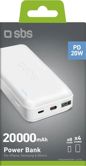 SBS Power Bank 20000mAh 20W with USB-A Port and USB-C Port Power Delivery White vue 2
