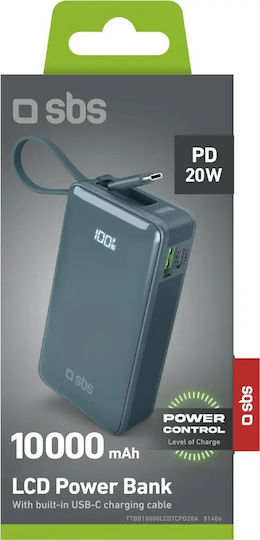 SBS Power Bank 10000mAh 22.5W with USB-A Port and USB-C Port Power Delivery Light Blue vue 2