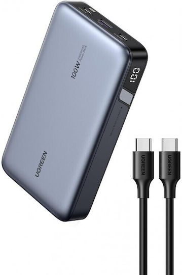 Ugreen PB720 Power Bank 20000mAh 100W with USB-A Port and 2 USB-C Ports Power Delivery / Quick Charge 2.0 / Quick Charge 3.0 Gray view 3