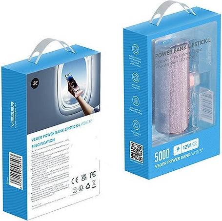 Veger W0573P Power Bank 5000mAh 20W Power Delivery Pink vue 3