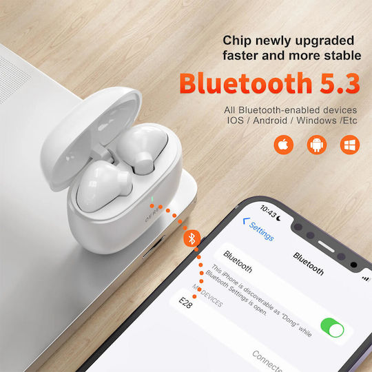 Qere E28 Earbud Bluetooth Handsfree Earphones with Sweat Resistance and Charging Case White view 5