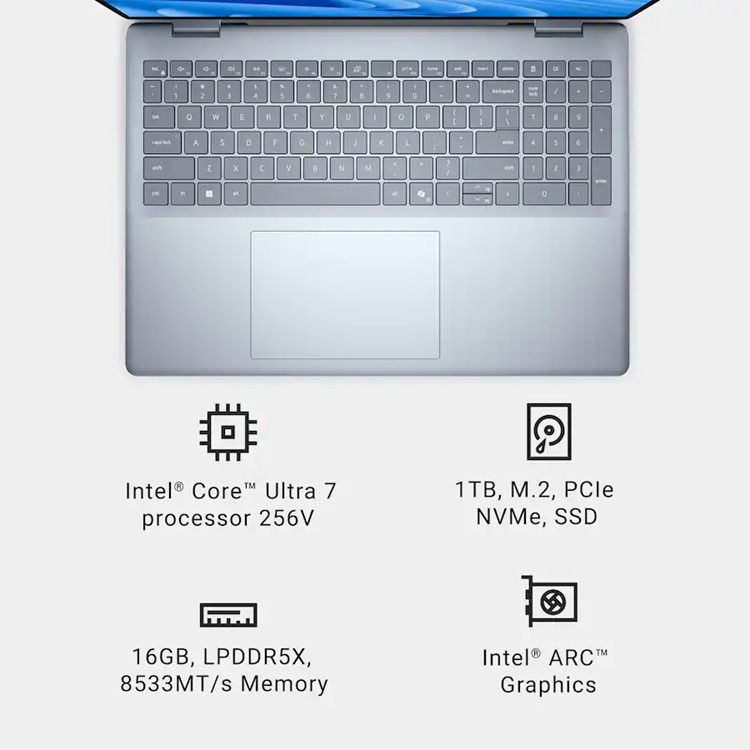 Dell 16 Plus 2-in-1 DB06250 16" FHD+ Touchscreen (Ultra 7-256V/16GB/1TB SSD/W11 Home) Ice Blue (US Keyboard) view 7