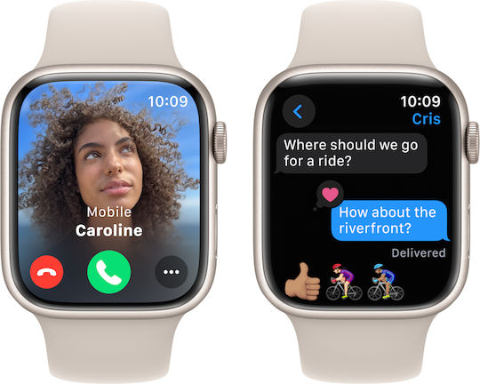 Apple Watch Series 9 Aluminium 45mm Waterproof with Heart Rate Monitor (Starlight with Starlight Sport Band (M/L)) view 6