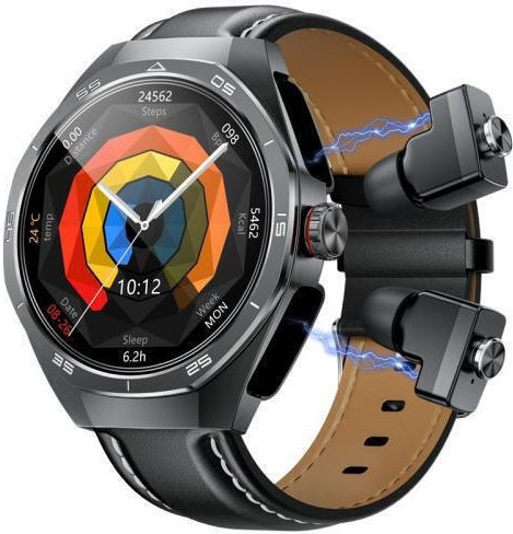 Smartwatch Gt97 1.53 Inch Round Screen 2 In 1 Bluetooth Earphone Leather Strap Smart Watch Supports Bluetooth Calls Black