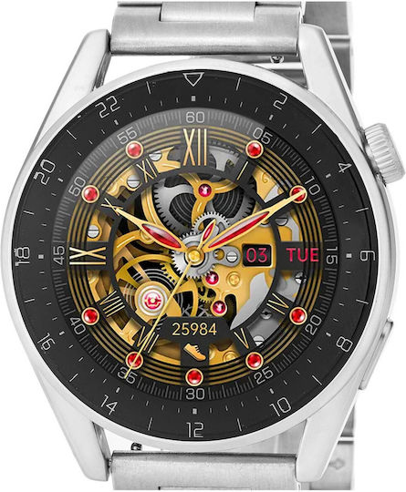 3Guys 3GW3184 46mm Smartwatch with Heart Rate Monitor (Stainless Steel Bracelet) view 2