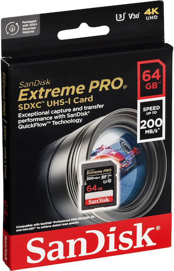 Sandisk Extreme Pro SecureDigital SDXC 64GB Class 10 U3 V30 UHS-I view 3
