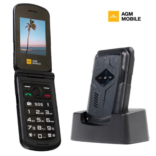 AGM M10 with Charging Base Dual SIM Mobile with Large Buttons Black view 1