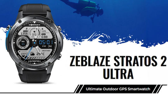 Zeblaze Stratos 2 Ultra Stainless Steel 52mm Waterproof Smartwatch with Heart Rate Monitor (Black) view 2