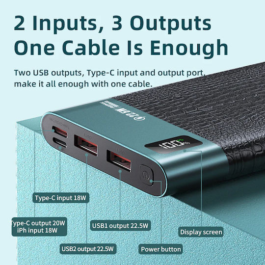 Remax RPP-198 Power Bank 10000mAh 22.5W with 2 USB-A Ports and USB-C Port Power Delivery White vista 2