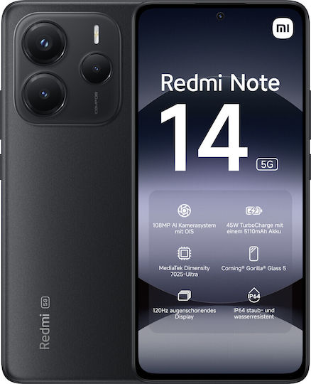 Xiaomi Redmi Note 14 4G Dual SIM (6GB/128GB) Midnight Black view 3