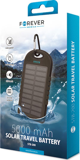 Forever STB-200 Solar Power Bank 5000mAh with 2 USB-A Ports Black view 3