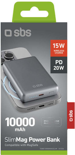 SBS MagSafe Power Bank 10000mAh 20W with USB-C Port Power Delivery Gray view 2