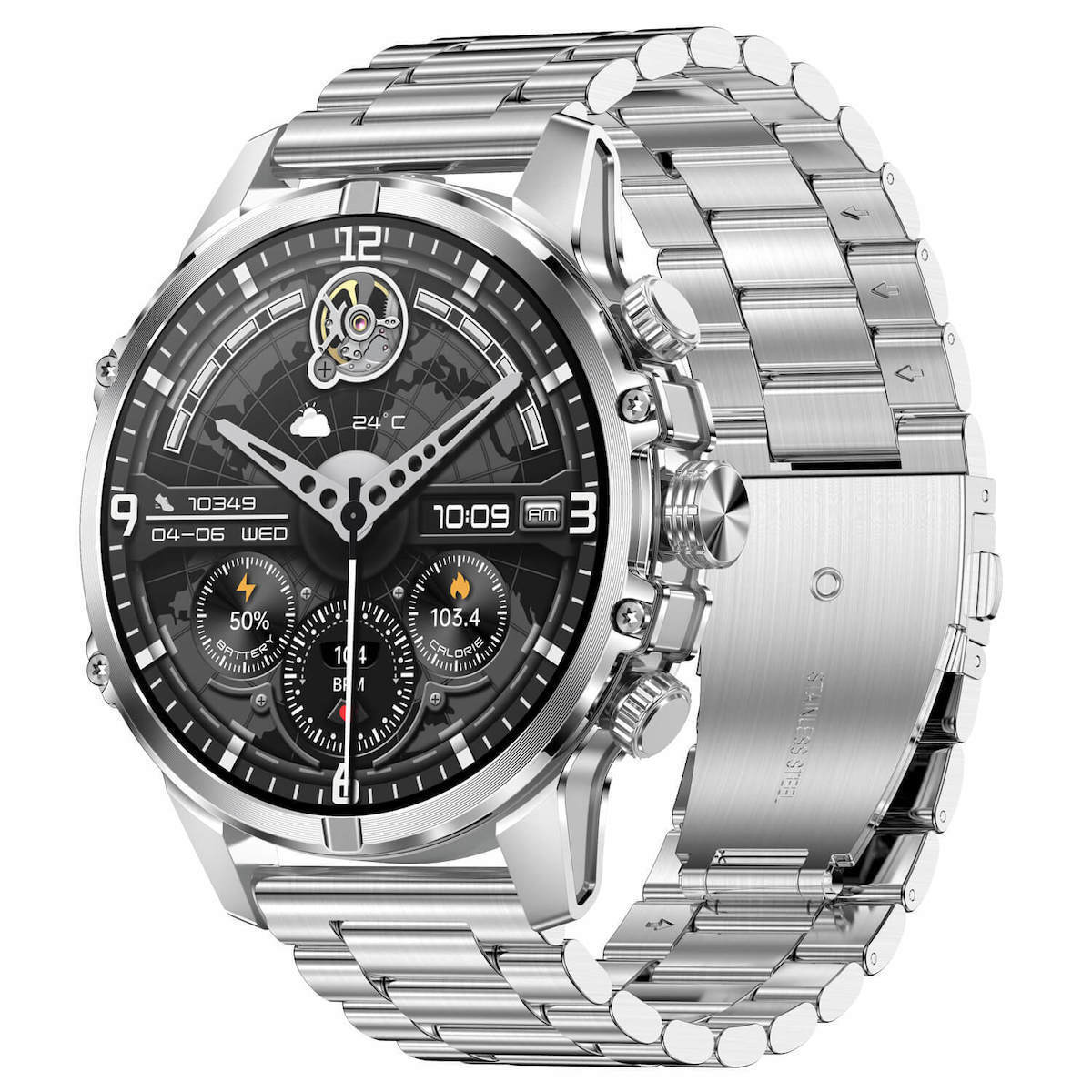 Microwear CF53 Smartwatch with Heart Rate Monitor (Silver Steel) view 1