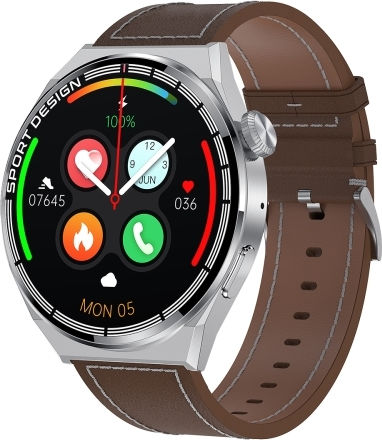Hdt Max 1.60 Inch Silver Dial Leather Band Ip68 Waterproof Smart Watch Support Bluetooth Call Brown