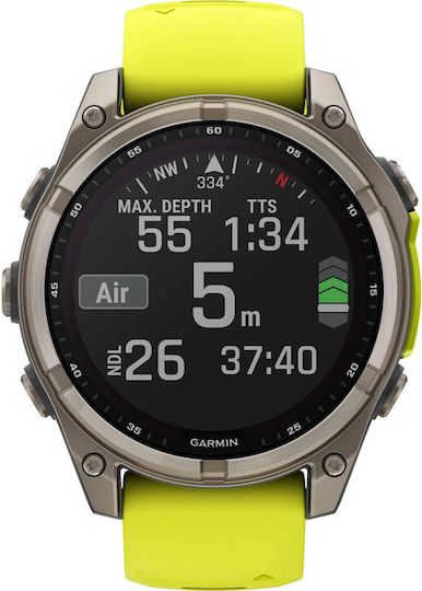 Garmin Fenix 8 Solar Titanium 47mm Waterproof Smartwatch with Heart Rate Monitor (Sapphire, Titanium With Amp Yellow/Graphite Silicone Band) view 6