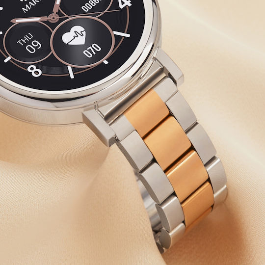 Marea Β61002 40mm Smartwatch with Heart Rate Monitor (Silver / Pink Gold) view 2