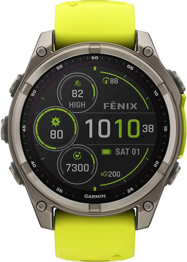 Garmin Fenix 8 Solar Titanium 47mm Waterproof Smartwatch with Heart Rate Monitor (Sapphire, Titanium With Amp Yellow/Graphite Silicone Band) view 8