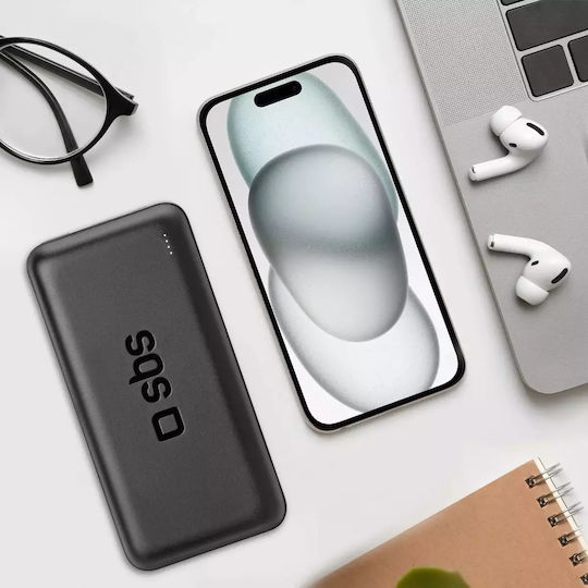 SBS Power Bank 20000mAh 20W with USB-A Port and USB-C Port Power Delivery Black view 5