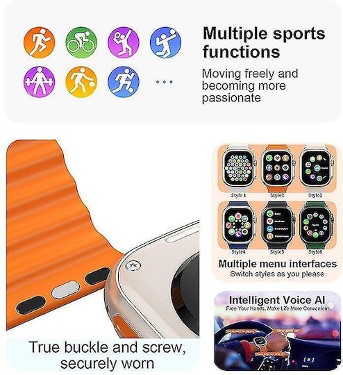 Qian I20 Ultra Max 2.3' 49mm + Bluetooth HandsFree Gift + Protective Glass Wireless Charging Waterproof 10 +1 Men's Women's Set Silver view 3
