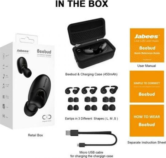 Jabees Beebud In-ear Bluetooth Handsfree Earphones with Charging Case Black view 3
