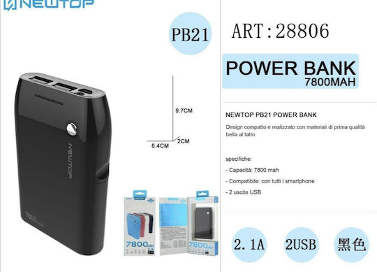 Newtop PB21 Power Bank 7800mAh with 2 USB-A Ports Black