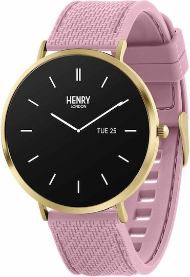 Henry London Smart Stainless Steel 43mm Smartwatch with Heart Rate Monitor (Gold & Blush Silicone) view 1