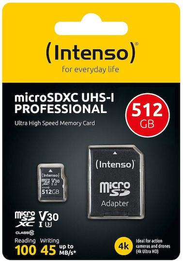 Intenso microSDXC 512GB Class 10 UHS-I 30MB/s Memory Card with Adapter view 2