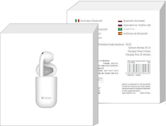 Devia Mono Earbud Bluetooth Handsfree Earphone with Charging Case White view 3