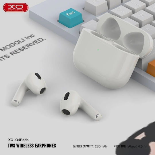 XO Q4 Earbud Bluetooth Handsfree Earphones with Charging Case White view 4