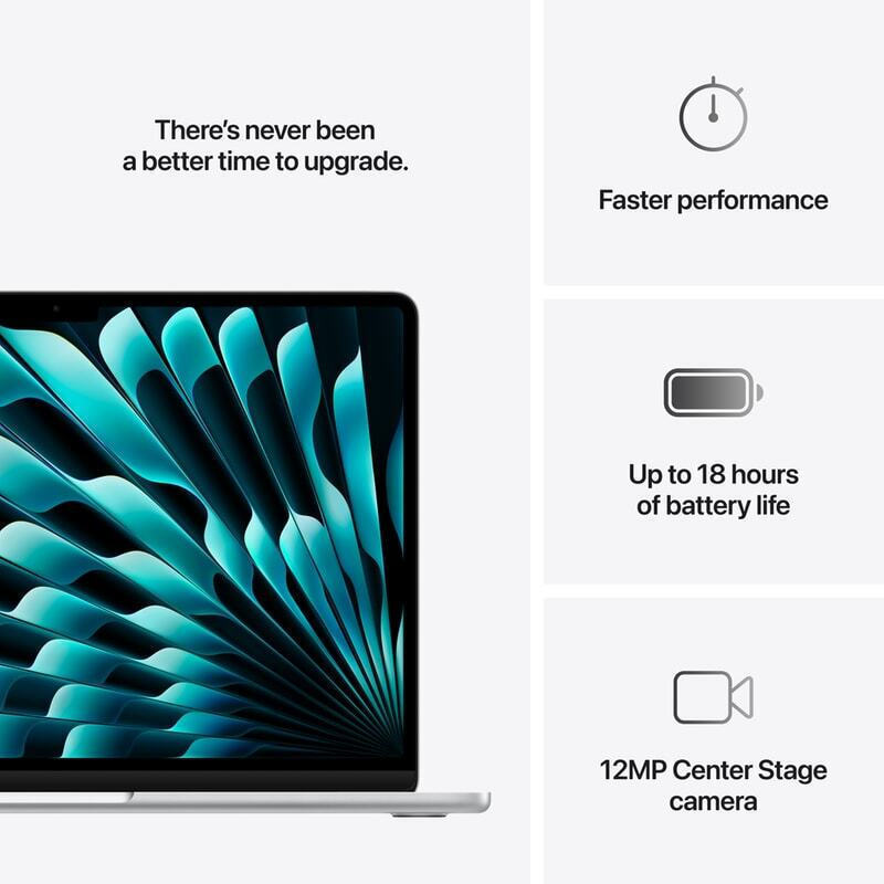 Apple MacBook Air 13.6 Inches IPS Retina Display Model with M4 10-Core Processor 16GB Memory Capacity 512GB SSD Storage Medium with 10-Core GPU Operating System macOS Shared Memory International English Keyboard Colour Silver Charger 35W Dual Port view 2