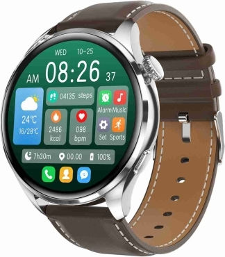 Tm05 Pro Smart Bracelet 1.46 Inch Leather Band Ip67 Waterproof Smart Watch Bluetooth Call Heart Rate Blood Pressure Blood Oxygen Silver view 1
