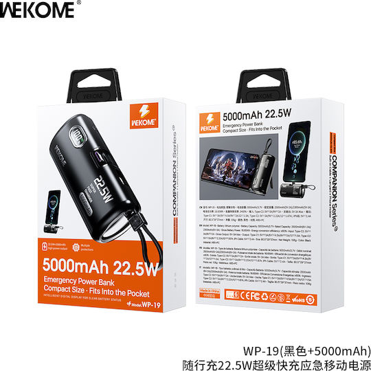 WK WP-19 Power Bank 5000mAh 22.5W with 2 USB-C Ports Black vue 2