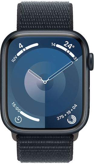 Apple Watch Series 9 Cellular Aluminium 45mm Waterproof with eSIM and Heart Rate Monitor (Midnight with Midnight Sport Loop) view 1