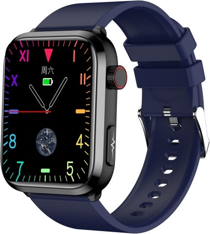 Et210 1.91 Inch Ips Screen Ip67 Waterproof Silicone Band Smart Watch Support Body Temperature Monitoring Ecg Dark Blue
