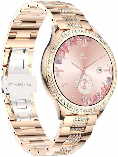 Ak53 Ip67 Bt5.2 1.32inch Smart Watch Support Voice Call Health Monitoring Style:pearl Steel Strap Gold view 2