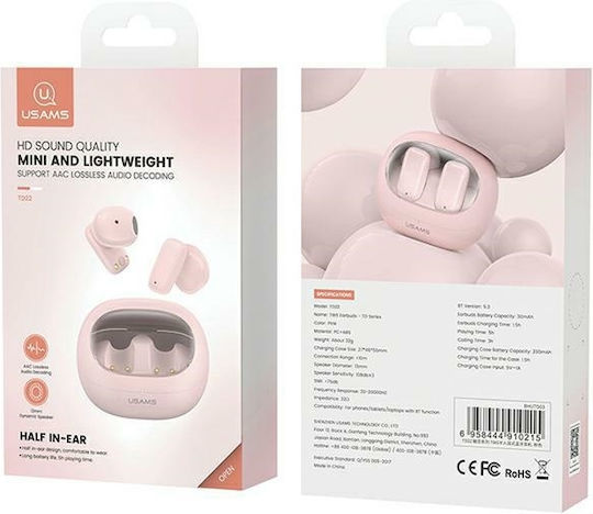 Usams TD22 Earbud Bluetooth Handsfree Earphones with Charging Case Pink view 5