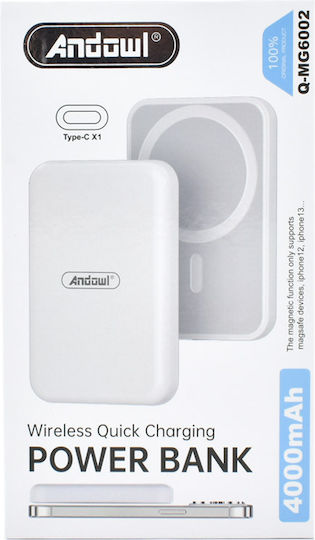 Andowl Q-MG6002 MagSafe Power Bank 4000mAh with USB-C Port White vista 3