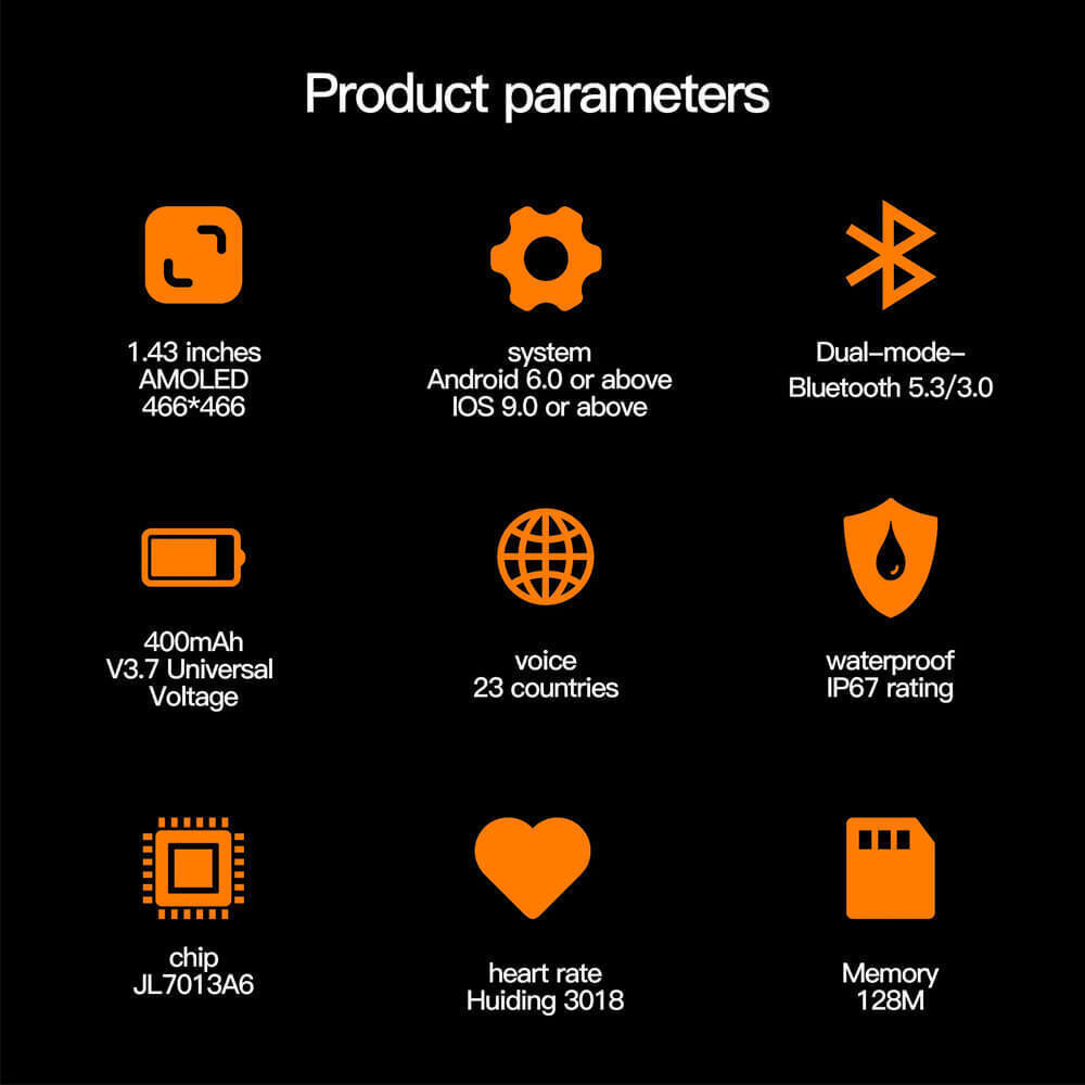 AK77 Smartwatch with Heart Rate Monitor (Black) vue 9