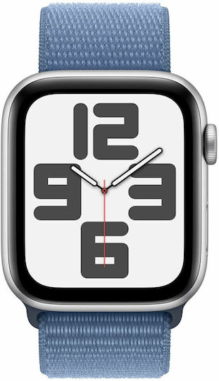 Apple Watch SE 2023 Cellular Aluminium 44mm Waterproof with Heart Rate Monitor (Silver with Winter Blue Sport Loop)