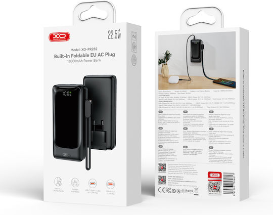 XO PR282 Power Bank 10000mAh 22.5W with USB-A Port and USB-C Port Black view 4