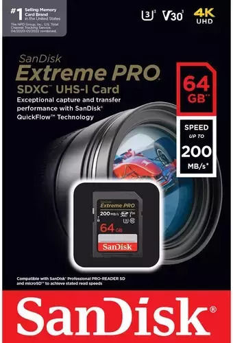 Sandisk Extreme Pro SecureDigital SDXC 64GB Class 10 U3 V30 UHS-I view 5